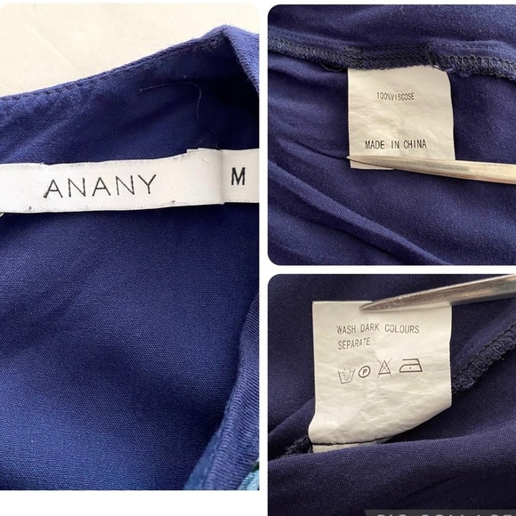 Navy Blue Embroidered Dress Sz Medium Floral Boho Long Sleeves Tiered Elastic - Picture 15 of 17